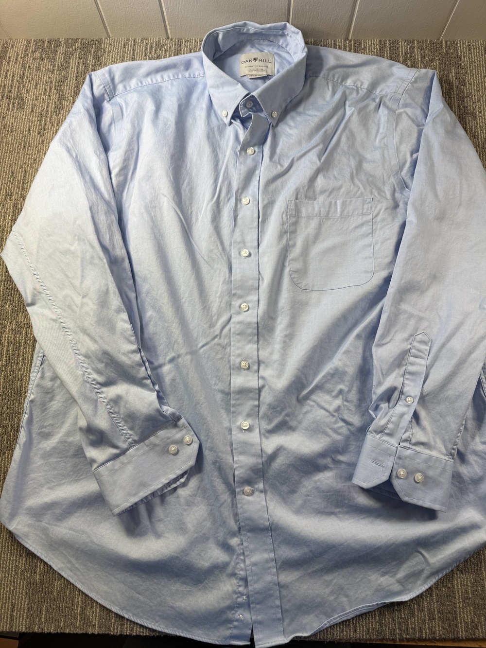 Oak Hill Dress Shirt Mens 17.5 37/38 Blue Solid Classic Fit Non Iron Twill LS